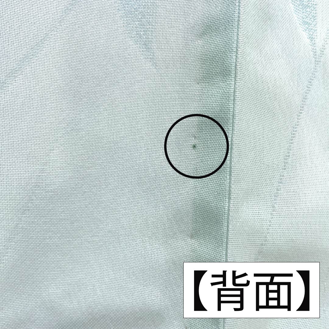 夏物 ポリエステル お召 Aランク 身丈159.5cm 裄丈64.5cm 青白磁色（せいはくじいろ） すくい織 薔薇 洗える着物 紗 水色系 1132004963324