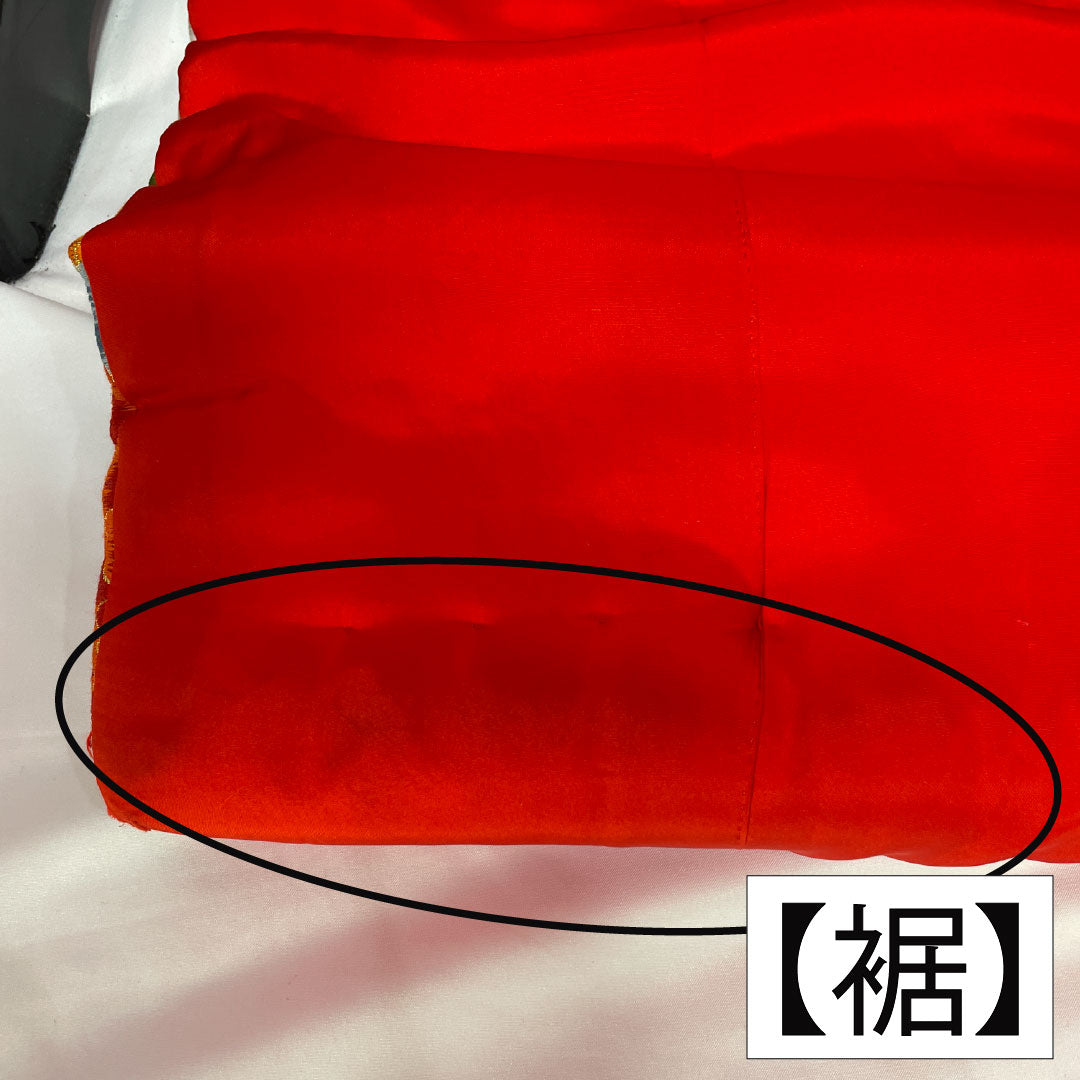 色打掛 正絹 Bランク 身丈195cm 裄丈69cm 唐織 鶴 鳳凰 花車 華文 袷 朱系 1110001034916