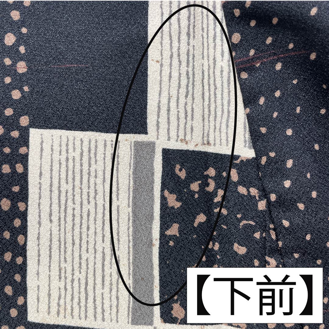 小紋 ポリエステル Bランク 身丈165.5cm 裄丈65.5cm 袷 ドット 市松 洗える着物 黒系 1115006754510