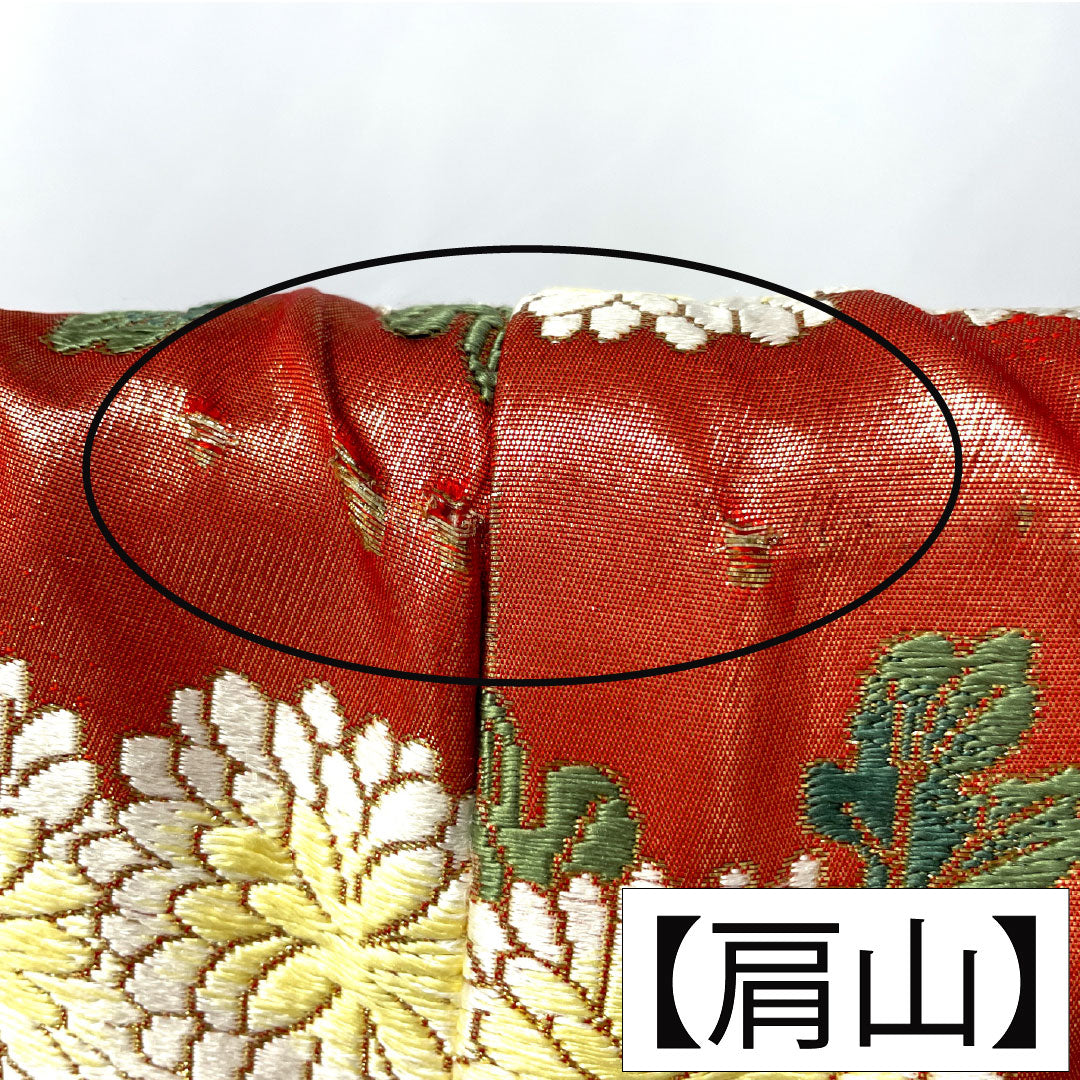 色打掛 正絹 Bランク 身丈188cm 裄丈65cm 唐織 鶴 御所車 草花模様 袷 朱系 1110000904916