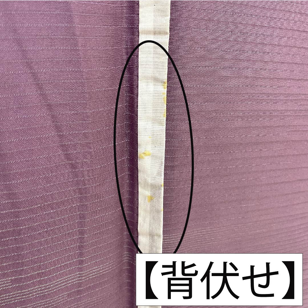 夏物 正絹 色無地 Aランク 身丈158.5cm 裄丈65cm 半色（はしたいろ） 丸に剣片喰 一つ紋 霞模様 絽 紫系 1132003853320
