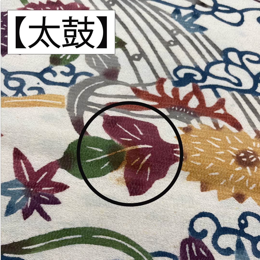 名古屋帯 生成り色（きなりいろ） 京紅型 抽象花 紅葉 帯丈350cm 正絹 Bランク 六通 カジュアル クリーム系 1124006954315 名古屋仕立て