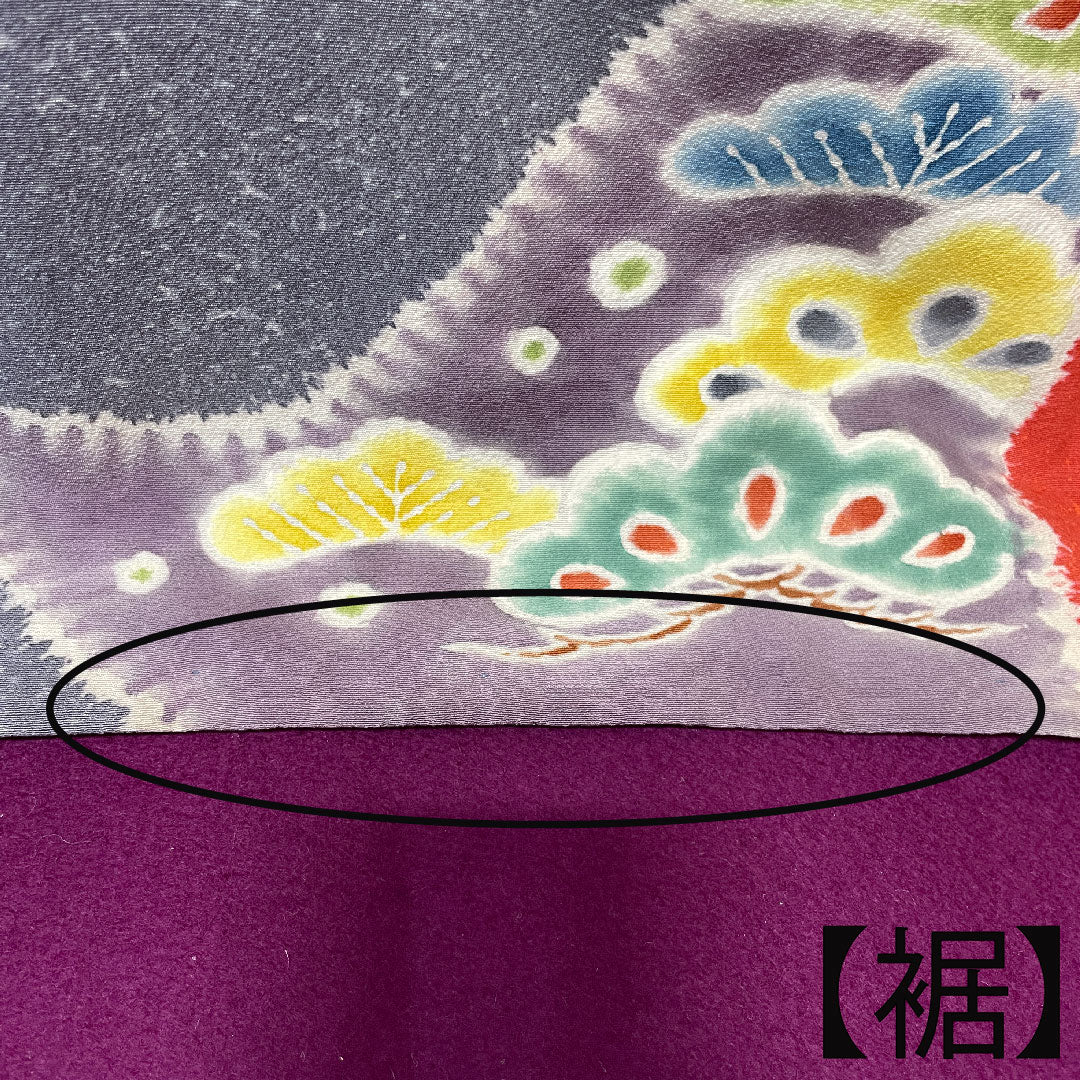 Long-sleeved kimono, length 175.5cm, sleeve length 68cm, lined, Kyoto Yuzen, Tsujigahana, dyed separately, circle with quince, pure silk, A rank, gradation style, 1113001583899