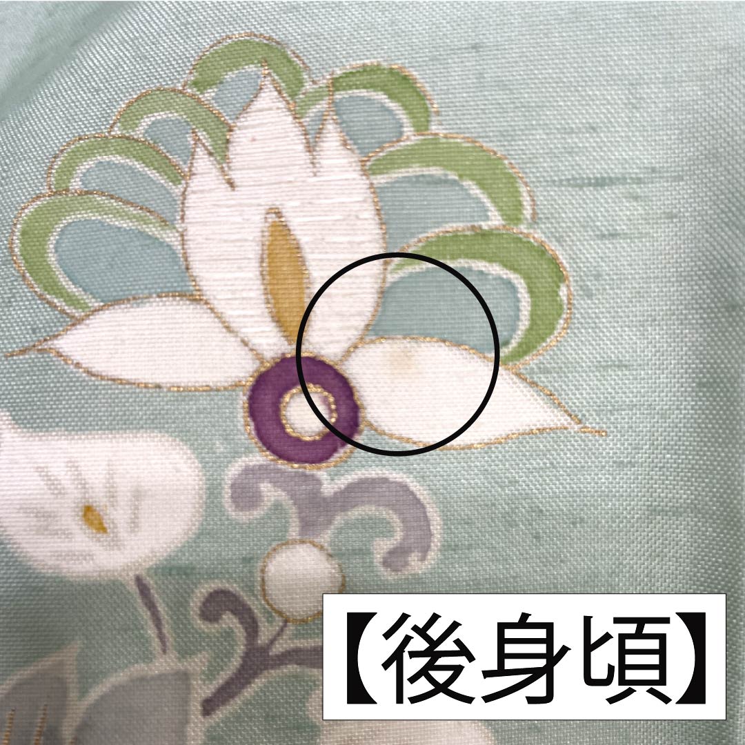 訪問着 正絹 Aランク 袷 身丈155cm 裄丈61cm 薄緑色（うすみどりいろ） 牛首紬 一つ紋 中陰蔦 草花 緑系 1112007533319