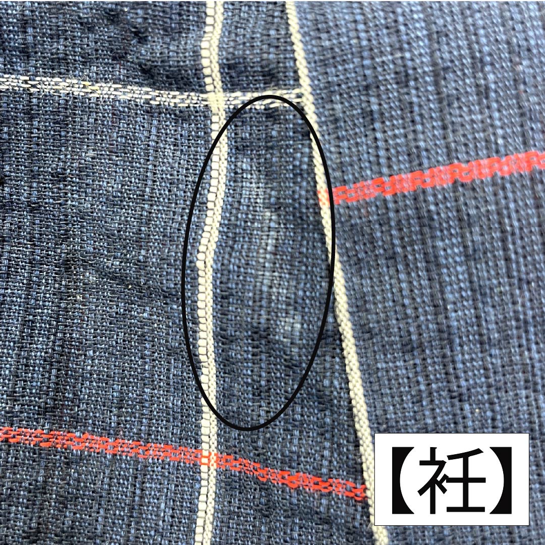 浴衣 木綿 身丈142cm 裄丈63cm Bランク 単衣 紺系 しじら織 紅白格子 1118005834118