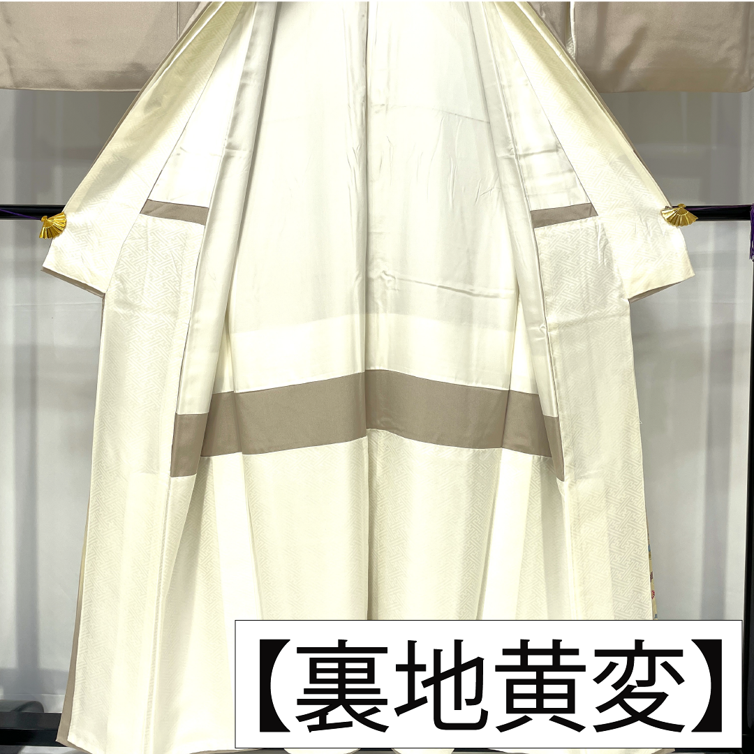 色留袖 正絹 身丈157cm 裄丈63cm 袷 白茶色（しらちゃいろ） 京友禅 作家物 銀閣寺 五つ紋 木瓜 Aランク ベージュ系 1111001553325