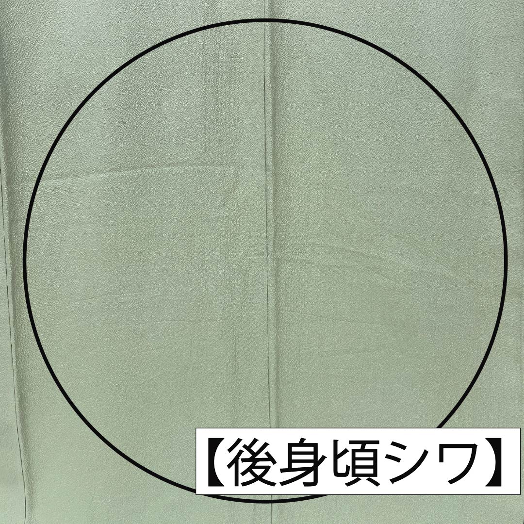 色無地 正絹 Aランク 身丈161.5cm 裄丈64cm 龍泉青瓷釉色（ロンチュエンチンツーユースーいろ） 一つ紋 細中陰五三桐 ちりめん 袷 緑系 1114002513419