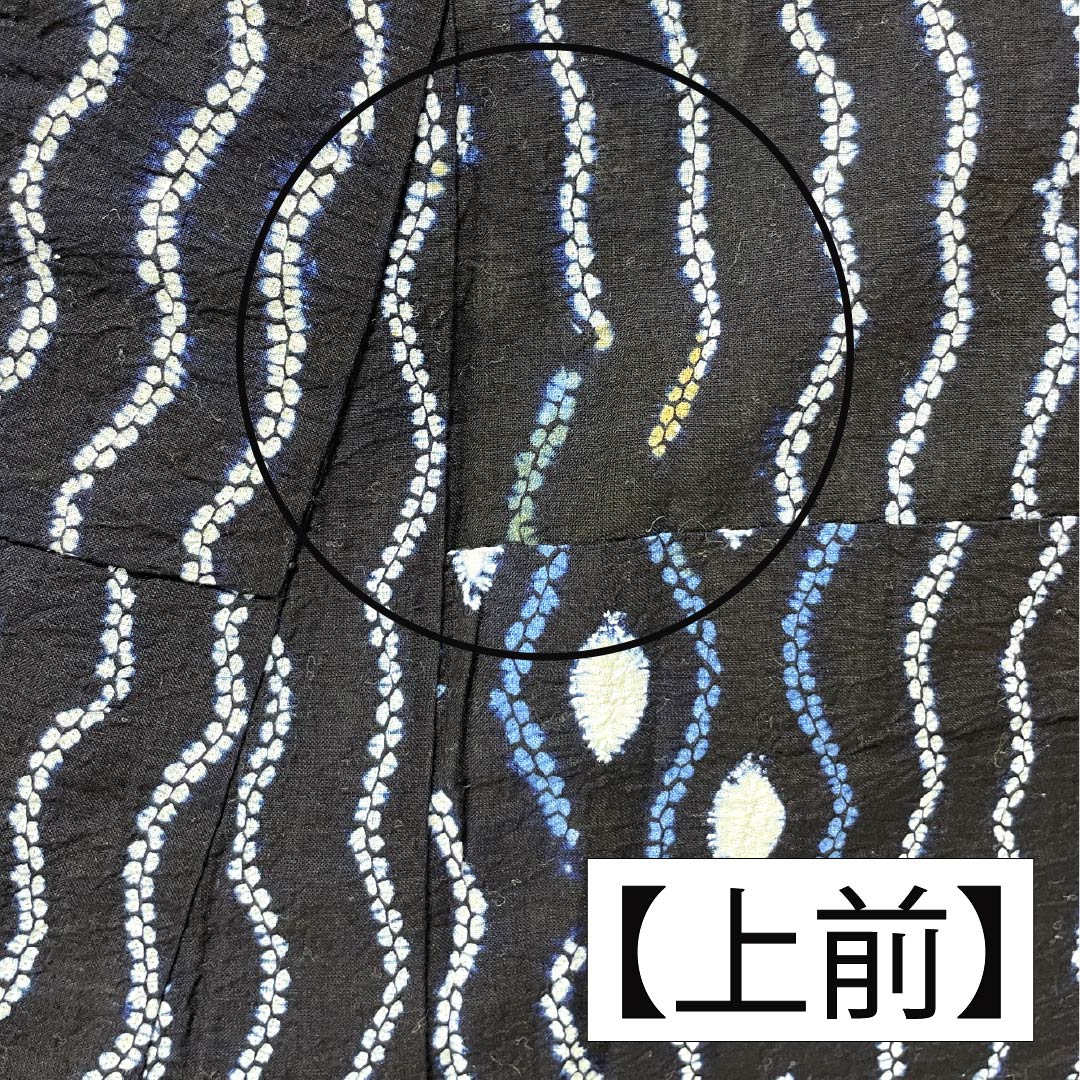 浴衣 木綿 身丈146cm 裄丈63.5cm Bランク 単衣 紺系 濃紺色（のうこんいろ） 有松絞り 抽象模様 居敷当て 1118006784118