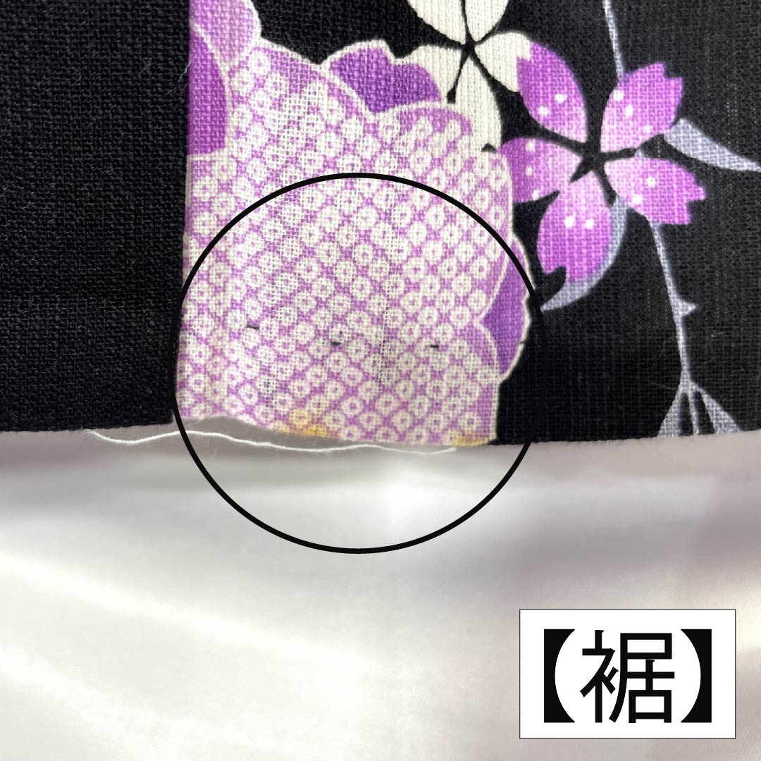 浴衣 綿麻 身丈165cm 裄丈69cm Aランク 単衣 黒系 しだれ桜 綿麻 1118006043510