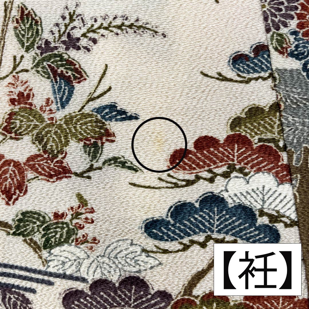 小紋 正絹 身丈156.5cm 裄丈62cm 袷 砥粉色（とのこいろ） 型染 時代絵巻 Bランク クリーム系 1115005054315