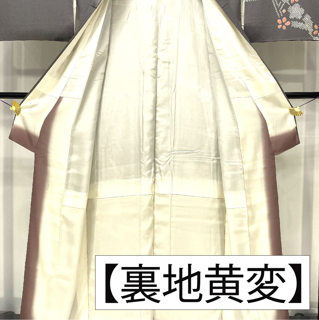 訪問着 正絹 袷 身丈164cm 裄丈63.5cm 藍鼠色（あいねずいろ） 部分絞り 桜 Aランク グレー系 1112005773422