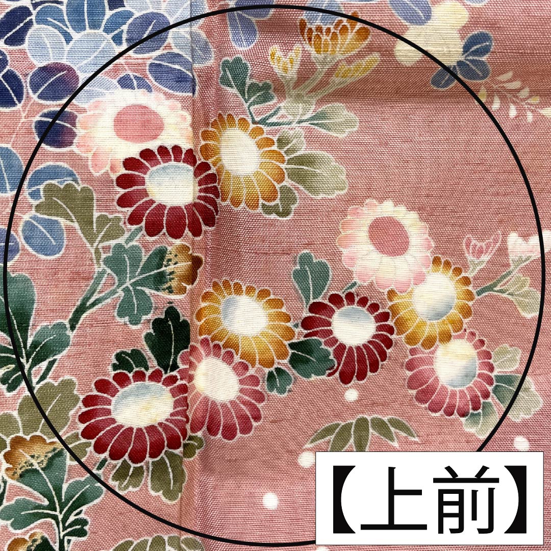 訪問着 正絹 Bランク 袷 身丈167cm 裄丈66cm 似桃色（にせももいろ） 牛首紬 京加賀友禅 付下げ 作家物 草花 ピンク系 1112007544513