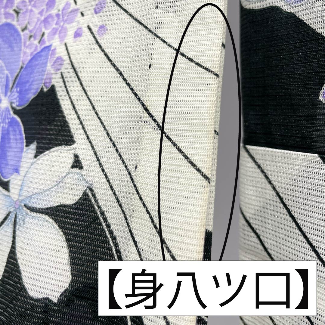 夏物 ポリエステル 小紋 Bランク 身丈159.5cm 裄丈65cm 花柄 洗える着物 絽 黒系 1132005144310