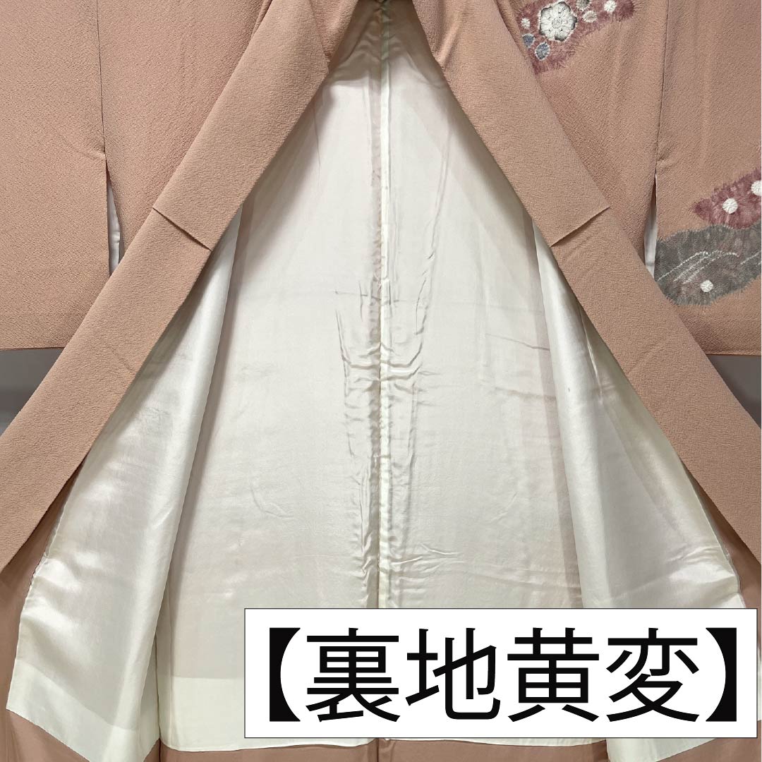 紅花染　手紬　着物　正絹　袷　ピンクオレンジ系　身丈154cm 新品　未使用 miyagawa-kimono_sb12298