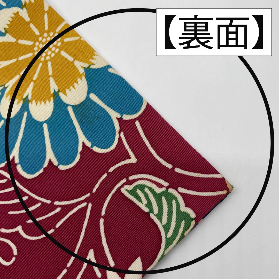 名古屋帯 胭脂紅色（えんじこういろ） 京紅型 花唐草 帯丈345cm 正絹 Bランク 全通 カジュアル 紫系 1124006644320 名古屋仕立て