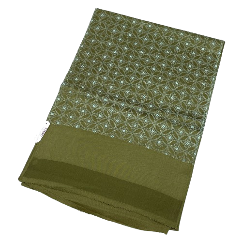 （新古品）帯揚げ 正絹 NEWランク セミフォーマル 橄欖色（かんらんしょく） 古典柄 七宝つなぎ 長さ約180cm 幅約30cm 緑系 1136001651919