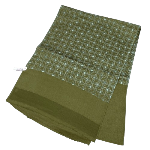 （新古品）帯揚げ 正絹 NEWランク セミフォーマル 橄欖色（かんらんしょく） 古典柄 七宝つなぎ 長さ約180cm 幅約30cm 緑系 1136001651919