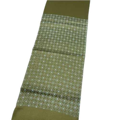 （新古品）帯揚げ 正絹 NEWランク セミフォーマル 橄欖色（かんらんしょく） 古典柄 七宝つなぎ 長さ約180cm 幅約30cm 緑系 1136001651919