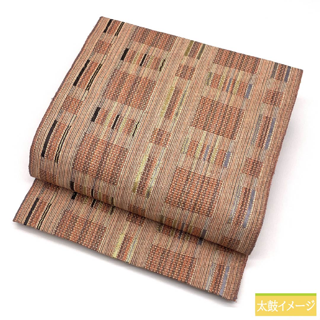 名古屋帯 正絹 Sランク 薄赤色（うすあかいろ） 西陣織 幾何学模様 帯丈385cm 全通 カジュアル ピンク系 1124009992413 松葉仕立て