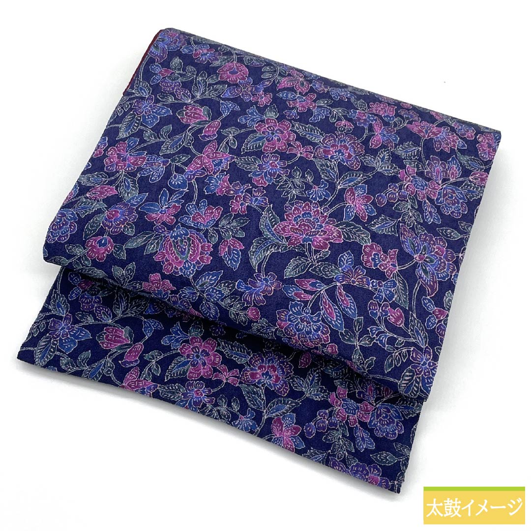 名古屋帯 正絹 Aランク 青紫色（あおむらさきいろ） 染め帯 ちりめん地 更紗模様 帯丈344cm 全通 カジュアル 紫系 1124010263320 開き仕立て