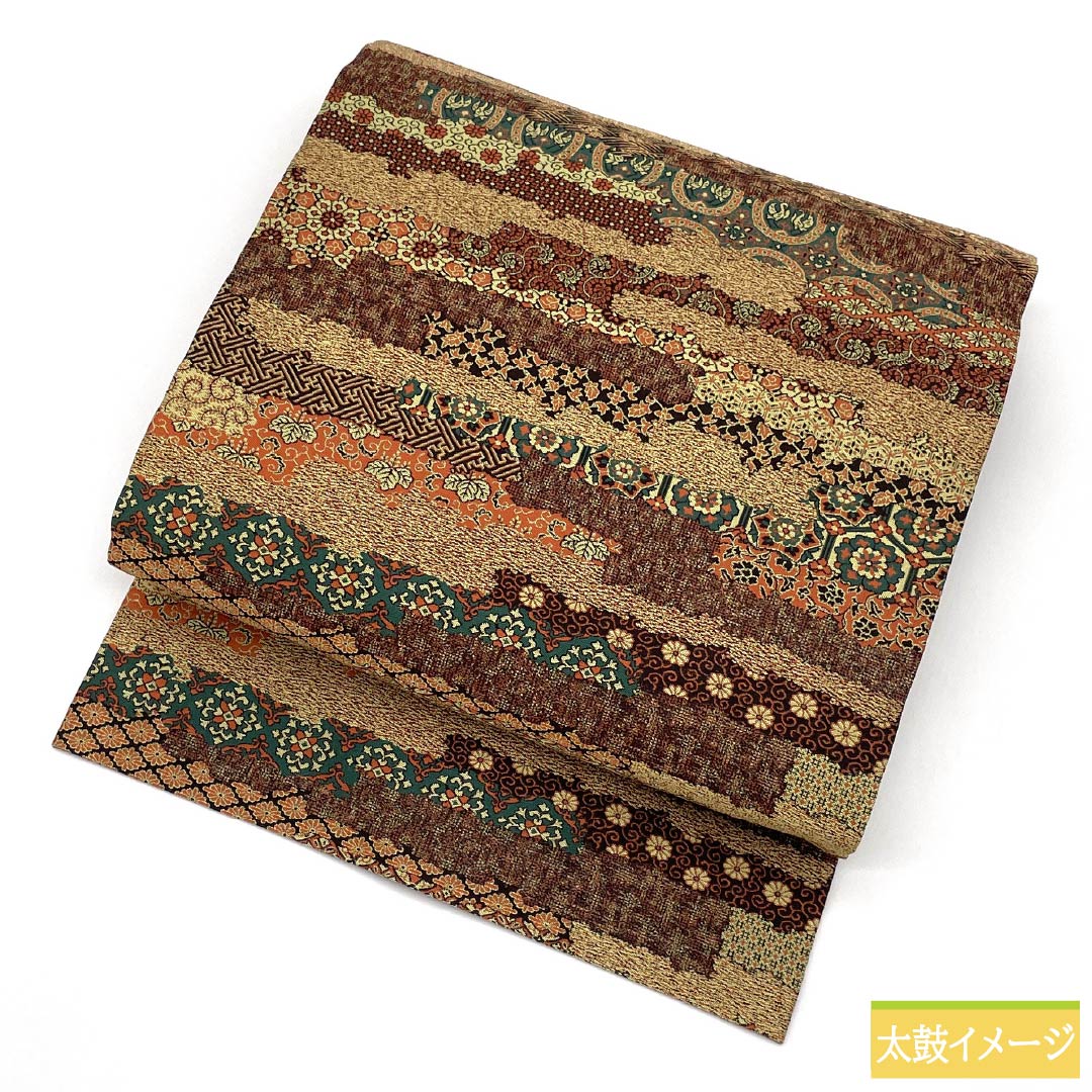 名古屋帯 正絹 Sランク 萬葉 紹巴織 山喜織物 変り横段 帯丈351cm 全通 カジュアル グラデーション系 1124010082399 名古屋仕立て