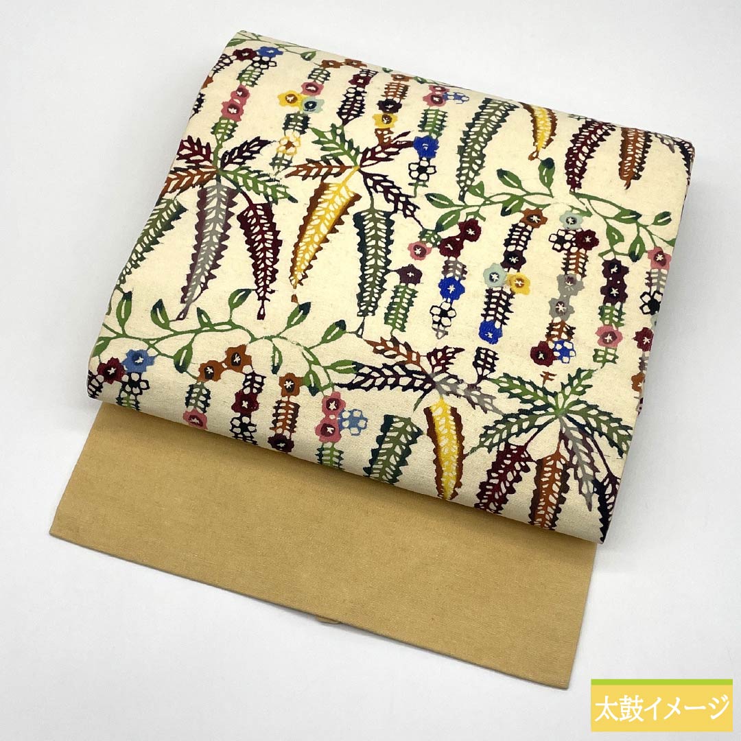 名古屋帯 正絹 Aランク 乳白色（にゅうはくしょく） 京紅型 染め帯 草花模様 帯丈332cm 六通 カジュアル クリーム系 1124009913315 名古屋仕立て