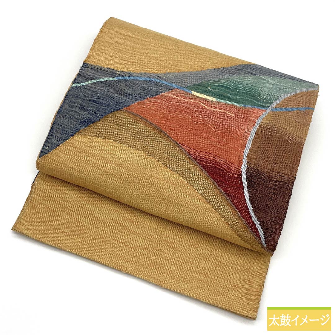 名古屋帯 正絹 Aランク 薄柑子色（うすこうじいろ） すくい織 抽象模様 帯丈380cm ポイント柄 カジュアル 黄系 1124010273423 開き仕立て