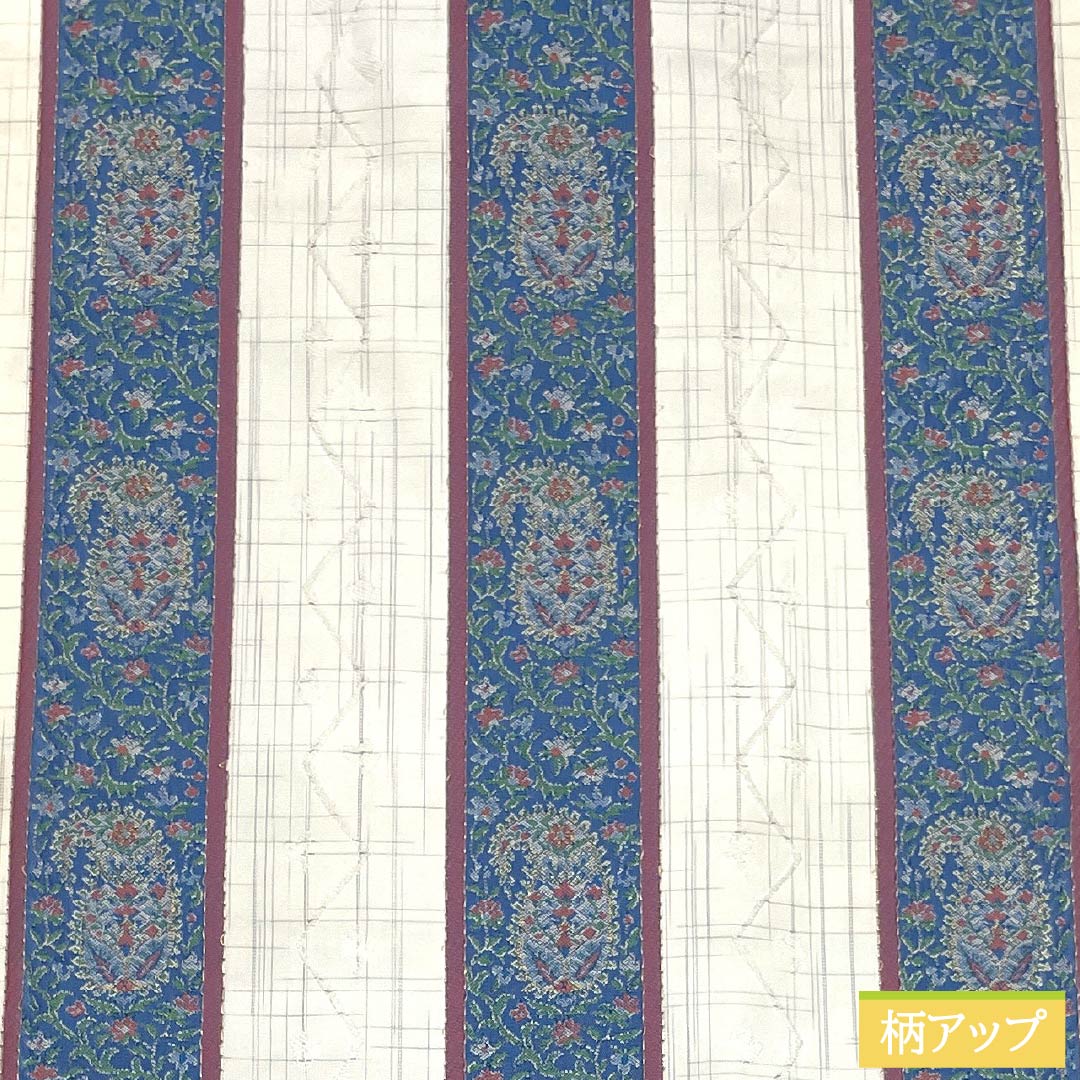 名古屋帯 正絹 Sランク 縞 西陣織 更紗模様 帯丈361cm ポイント柄 カジュアル 白系 1124010332311 名古屋仕立て