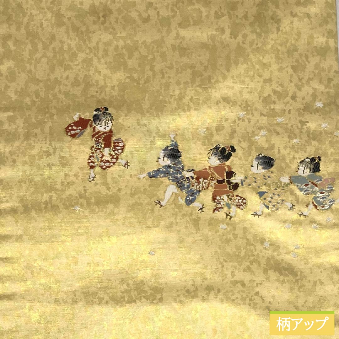 名古屋帯 正絹 Sランク 童 西陣織 引箔 帯丈362cm ポイント柄 セミフォーマル 金系 1124010282321 名古屋仕立て