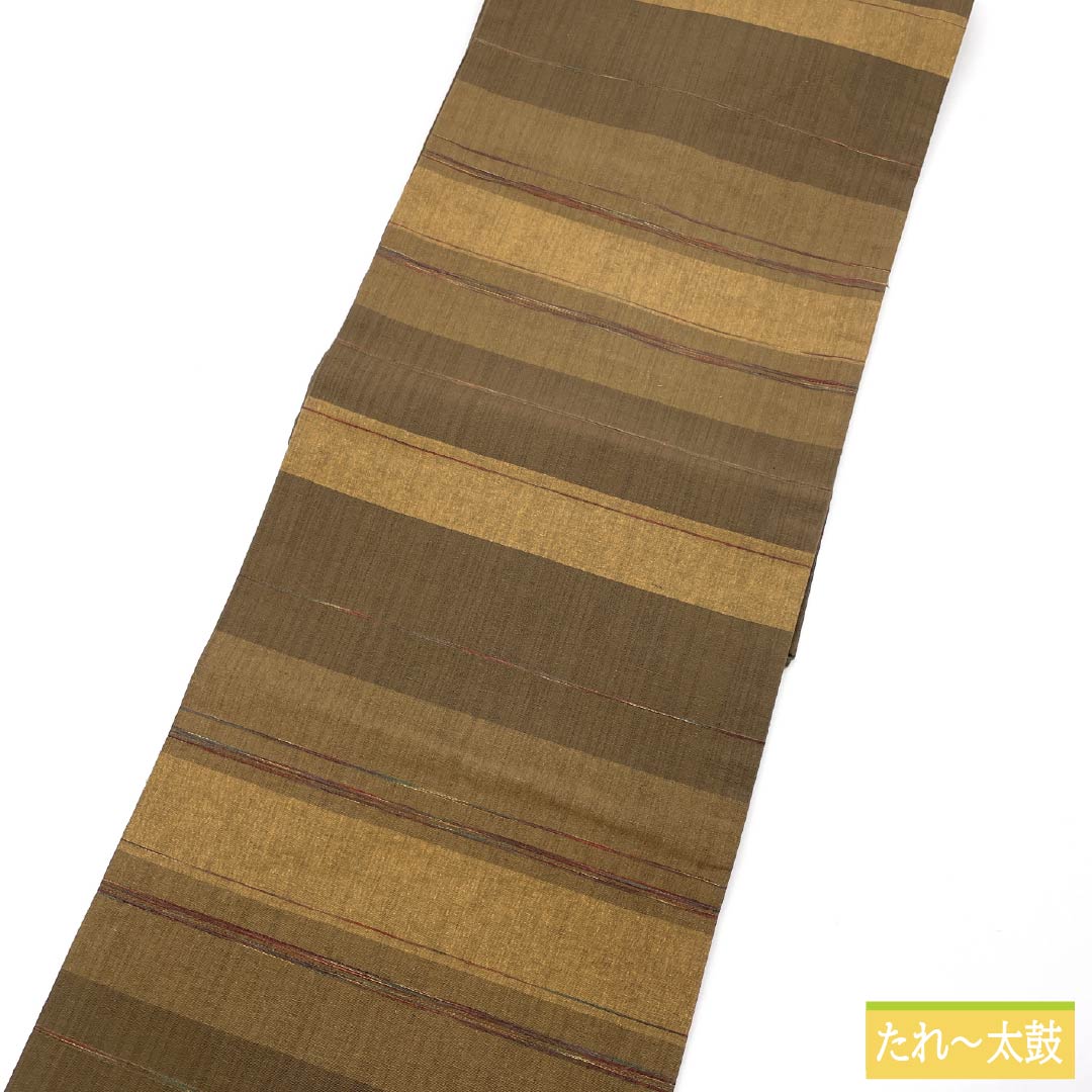 Nagoya Obi, Pure Silk, Grade A, Horizontal Stripes, Tsumugi Fabric, Length 340cm, Six-Ply, Casual, Brown, 1124010073314, Nagoya Style