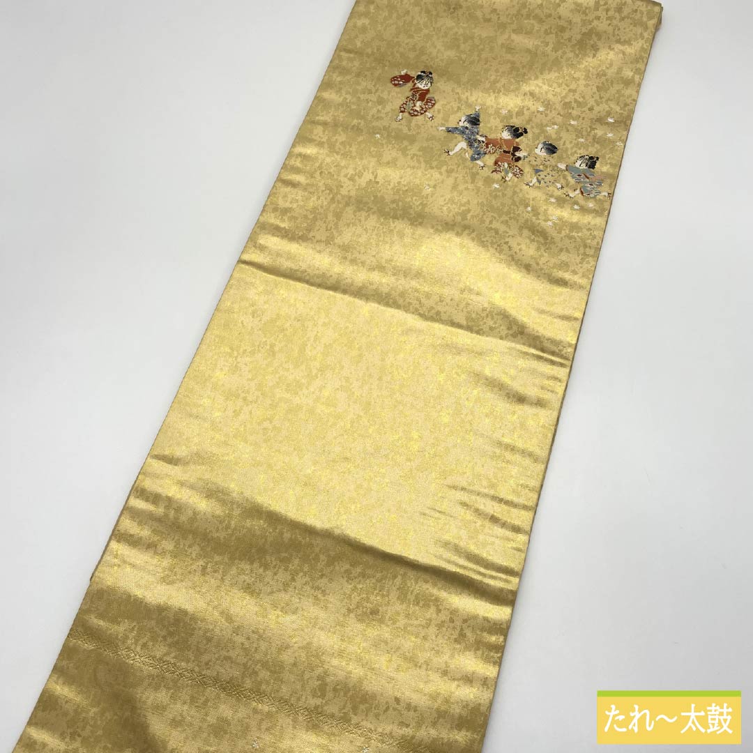 名古屋帯 正絹 Sランク 童 西陣織 引箔 帯丈362cm ポイント柄 セミフォーマル 金系 1124010282321 名古屋仕立て