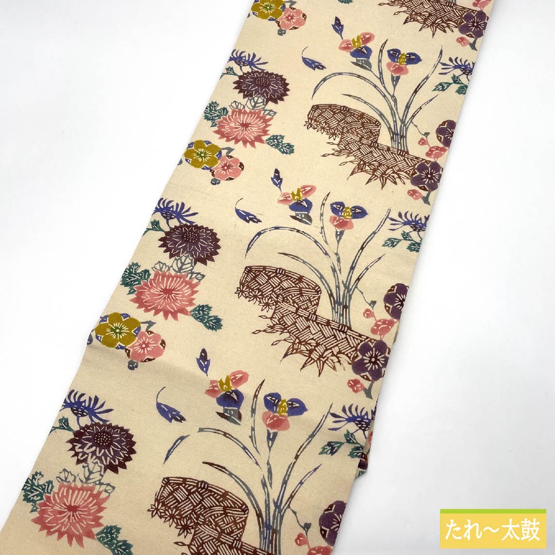 リサイクル着物】名古屋帯 正絹 Sランク 生成り色（きなりいろ） 京