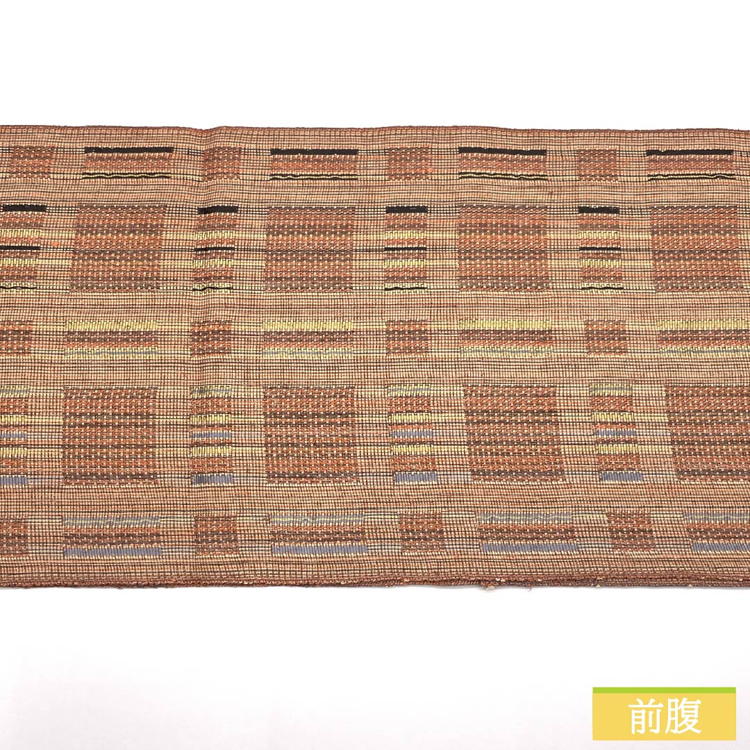 名古屋帯 正絹 Sランク 薄赤色（うすあかいろ） 西陣織 幾何学模様 帯丈385cm 全通 カジュアル ピンク系 1124009992413 松葉仕立て