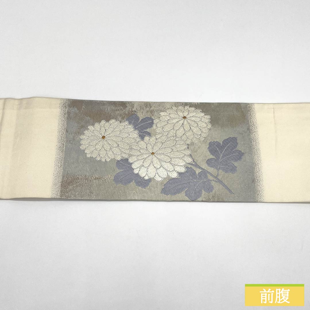 名古屋帯 正絹 Aランク 菊 西陣織 帯丈355cm ポイント柄 セミフォーマル 銀系 1124010343322 名古屋仕立て