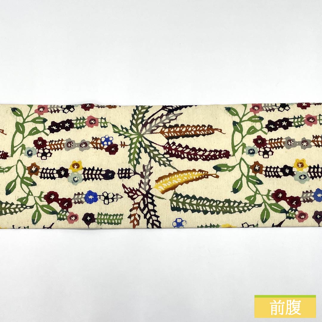 名古屋帯 正絹 Aランク 乳白色（にゅうはくしょく） 京紅型 染め帯 草花模様 帯丈332cm 六通 カジュアル クリーム系 1124009913315 名古屋仕立て