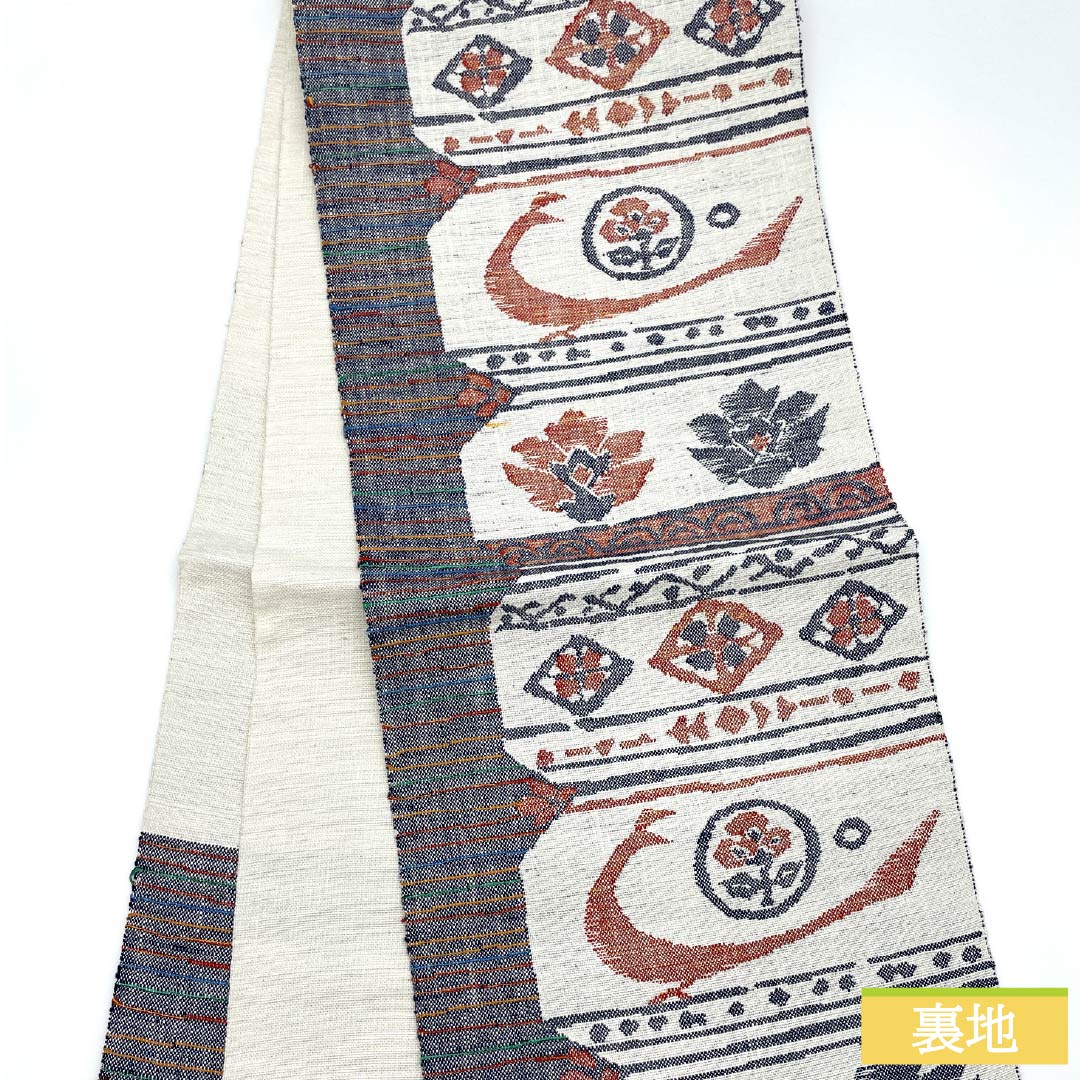 名古屋帯 正絹 Sランク 岡文織物 西陣織 抽象模様 証紙番号172 帯丈352cm 六通 カジュアル 白系 1124010182311 名古屋仕立て