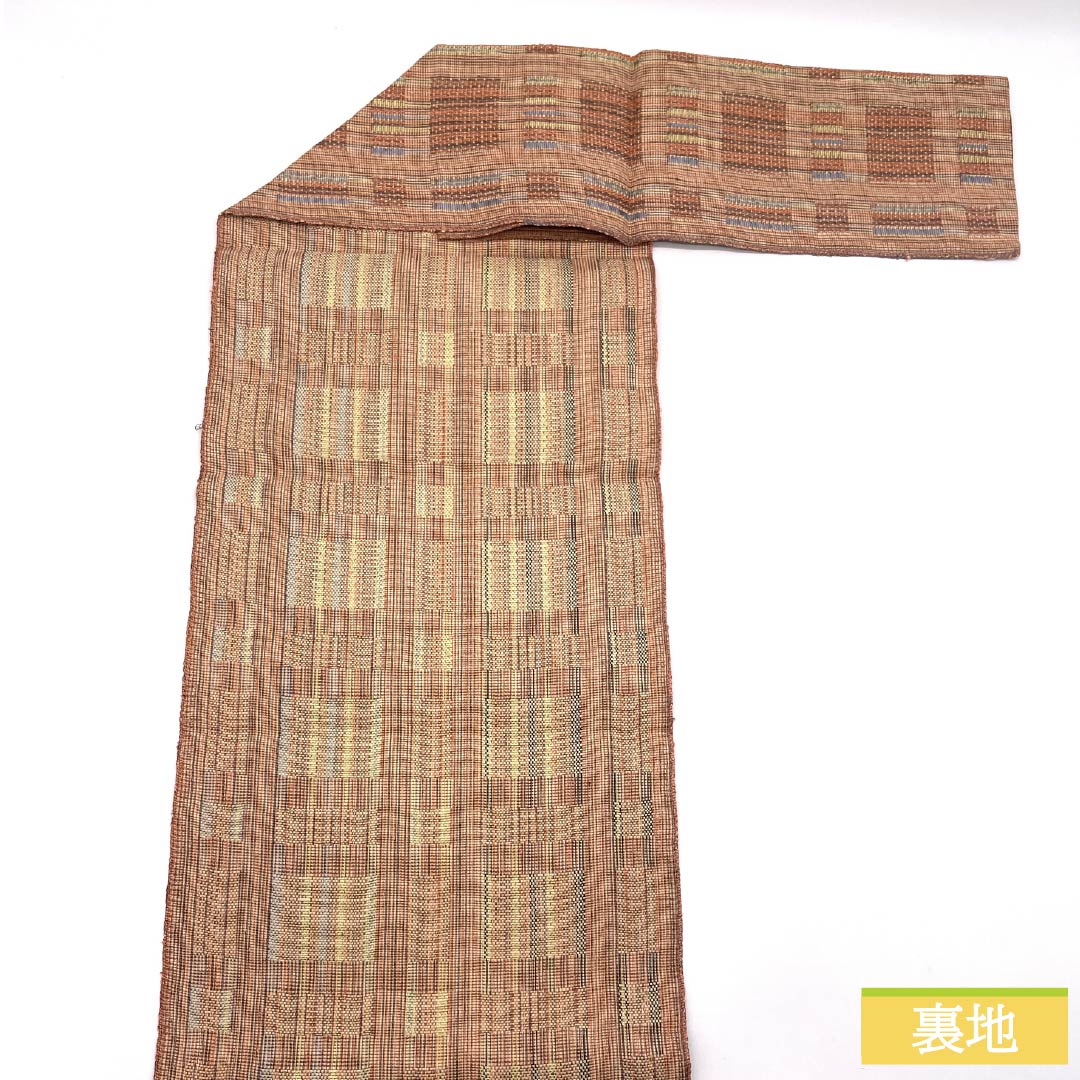 名古屋帯 正絹 Sランク 薄赤色（うすあかいろ） 西陣織 幾何学模様 帯丈385cm 全通 カジュアル ピンク系 1124009992413 松葉仕立て