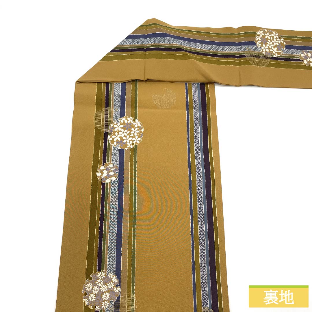 Nagoya Obi, Pure Silk, S-Rank, Yamabuki Nezuiro (Yamabuki Gray), Dyed Obi with Snow Ring and Stripes, Length 375cm, Full Length, Casual, Yellow, Product Number 1124010042323, Nagoya Style