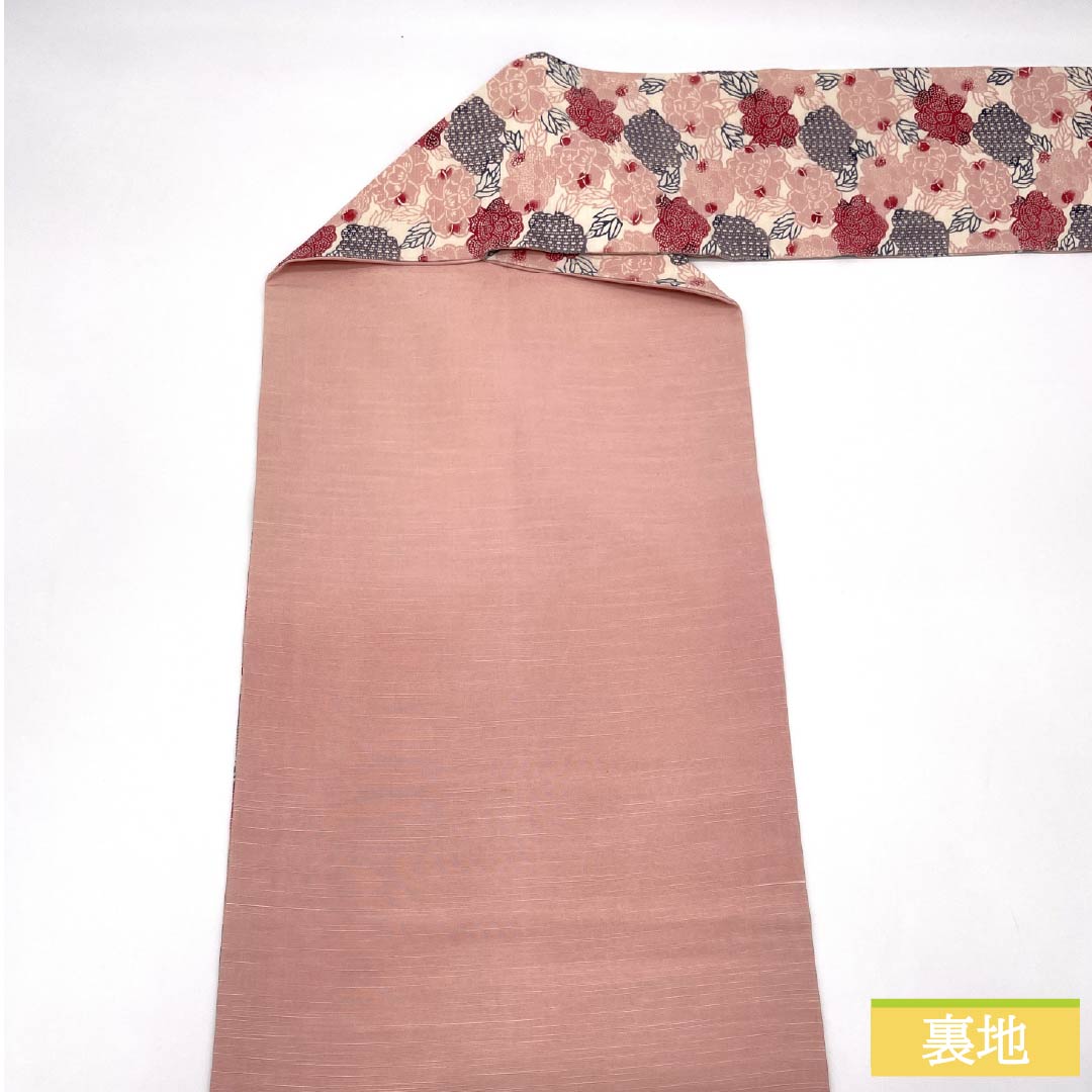 名古屋帯 正絹 Sランク 曙色（あけぼのいろ） 染め帯 京紅型 草花模様 帯丈353cm 六通 カジュアル ピンク系 1124010302313 名古屋仕立て