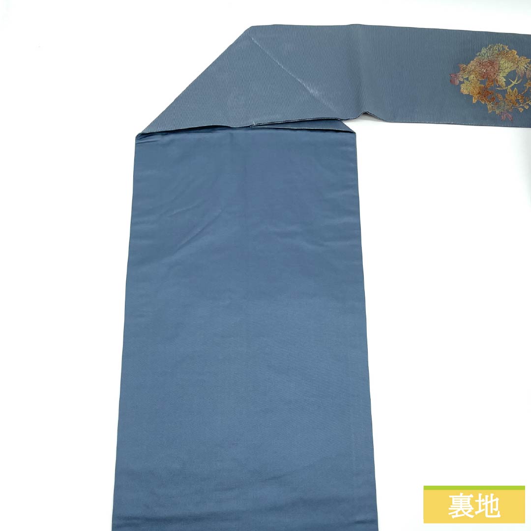 Nagoya Obi, Pure Silk, Grade A, Minato Nezuiro (Minato Gray), Nishijin-ori Weave, Gold Accents, Partial Embroidery, 358cm Long, Pointed Pattern, Casual Style, Blue, Product Number: 1124010163317, Nagoya Style
