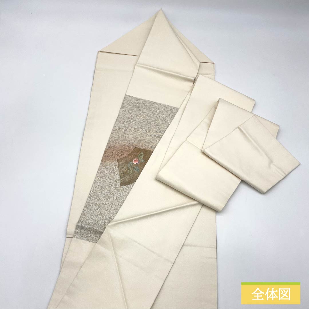名古屋帯 正絹 Sランク 扇面 西陣織 刺繡 草花模様 帯丈355cm ポイント柄 セミフォーマル 白系 1124010312311 名古屋仕立て