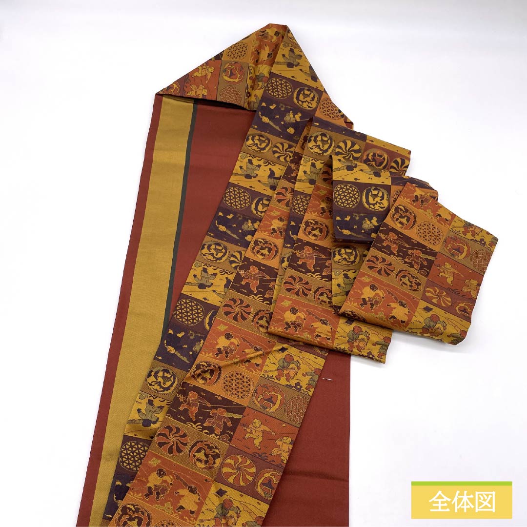 名古屋帯 正絹 Sランク 紹巴織 西陣織 草木染 人物模様 帯丈383cm 全通 カジュアル グラデーション系 1124010172499 名古屋仕立て