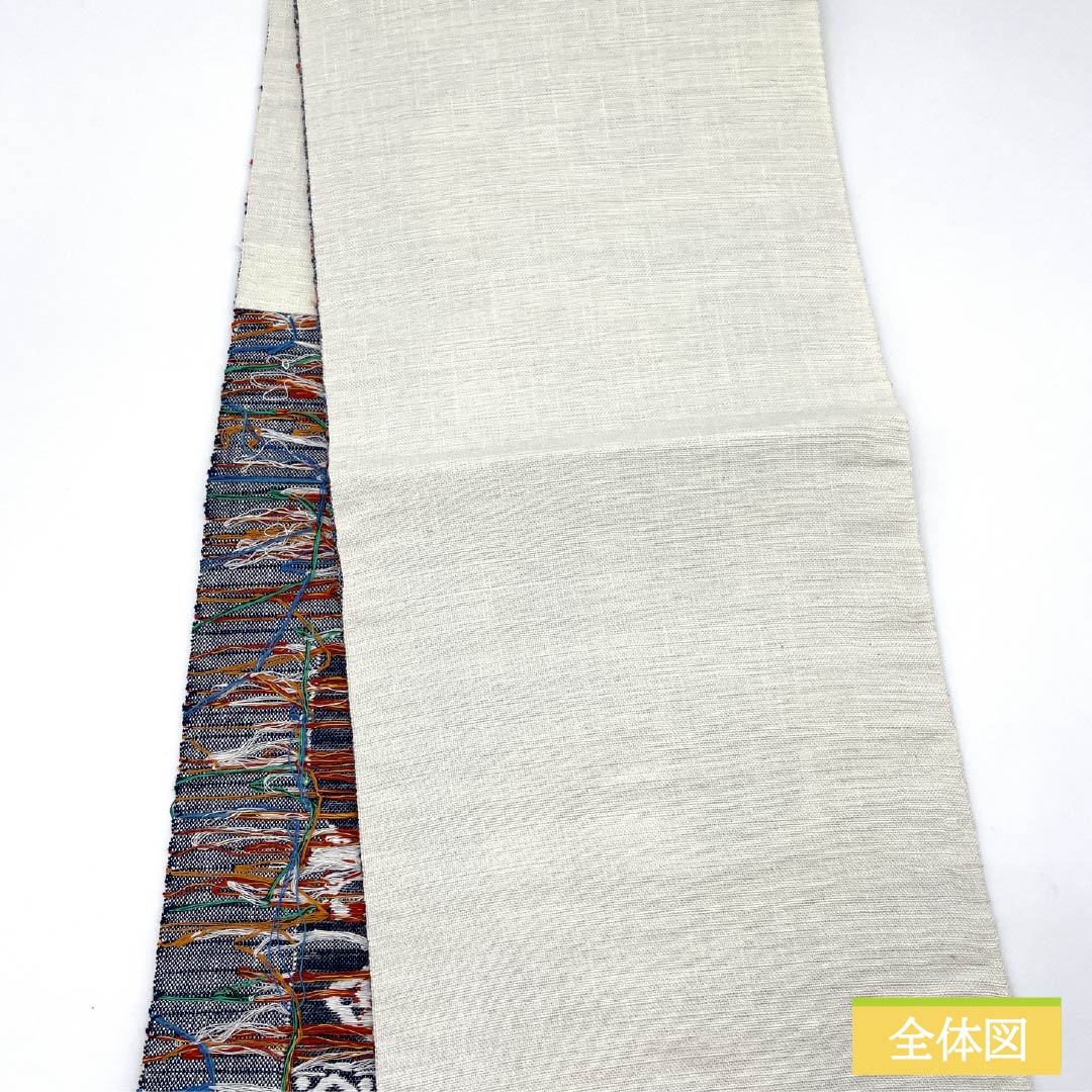 名古屋帯 正絹 Sランク 岡文織物 西陣織 抽象模様 証紙番号172 帯丈352cm 六通 カジュアル 白系 1124010182311 名古屋仕立て