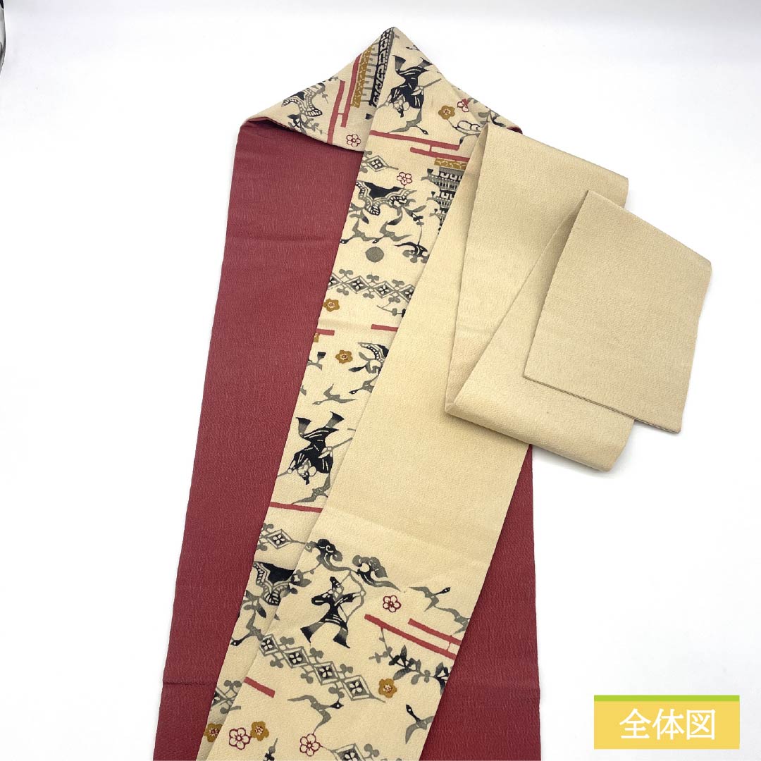 名古屋帯 正絹 Aランク 生成り色（きなりいろ） 京紅型 染め帯 琉球模様 帯丈343cm 六通 カジュアル クリーム系 1124009883315 名古屋仕立て