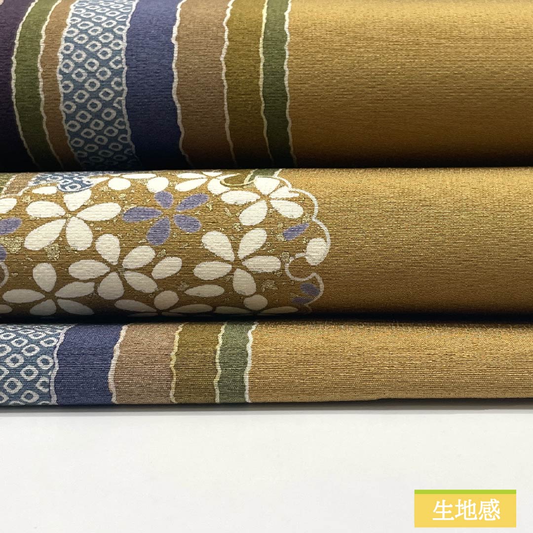 Nagoya Obi, Pure Silk, S-Rank, Yamabuki Nezuiro (Yamabuki Gray), Dyed Obi with Snow Ring and Stripes, Length 375cm, Full Length, Casual, Yellow, Product Number 1124010042323, Nagoya Style