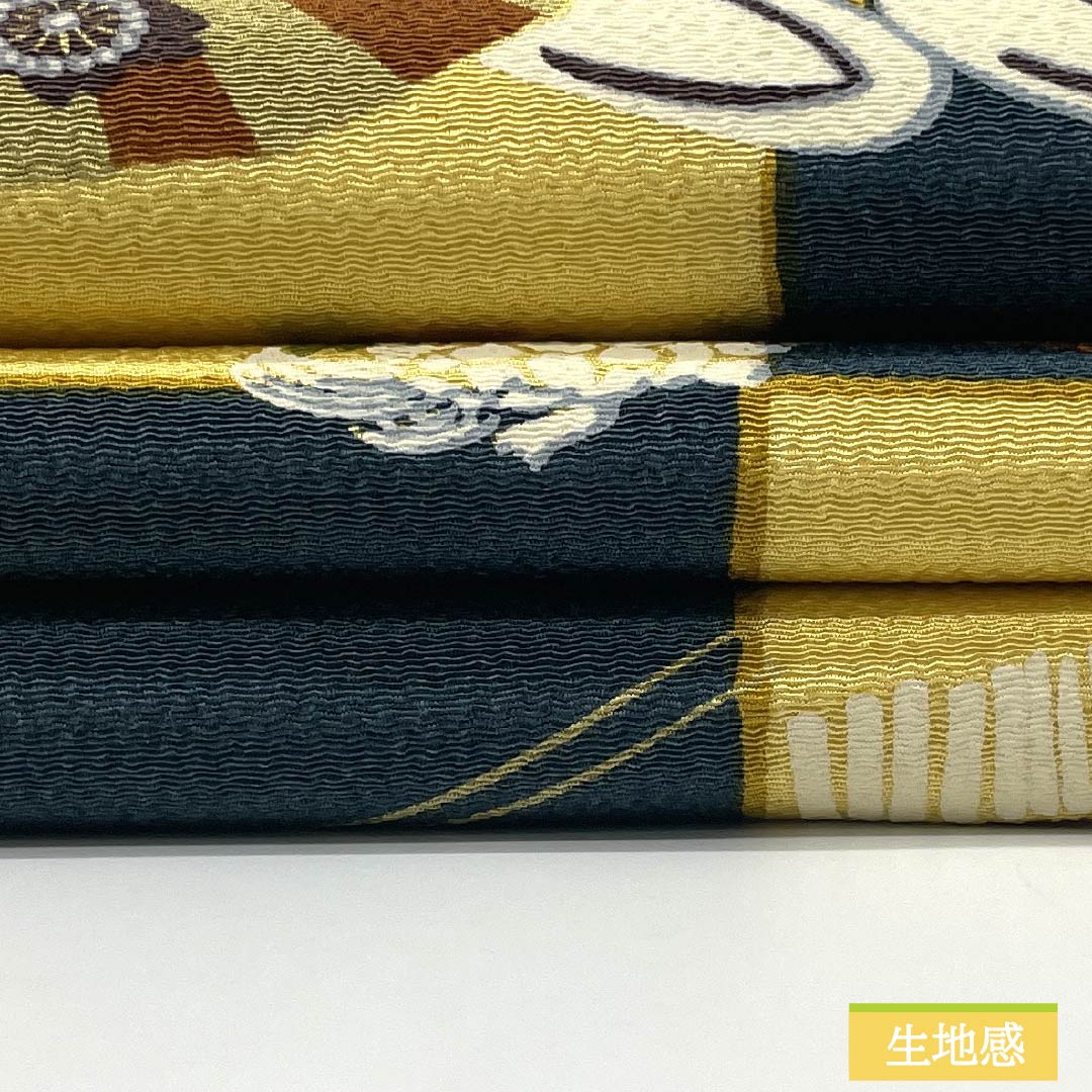 名古屋帯 正絹 Sランク 卵色（たまごいろ） 市松 染め帯 かんざし 帯丈350cm 全通 カジュアル 黄系 1124009962323 開き仕立て