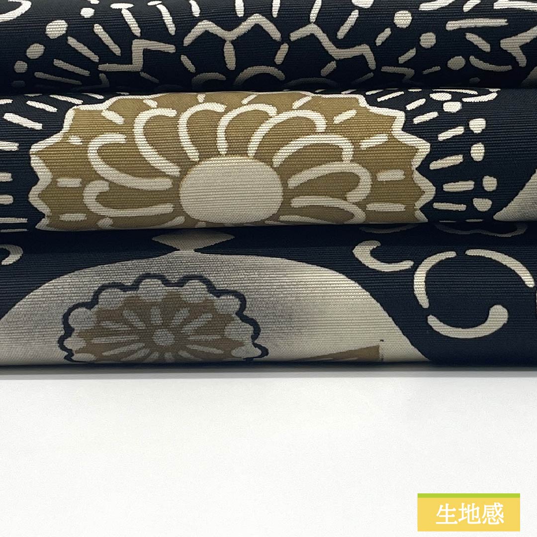和装 帯 全通 草花模様 黒×銅色 長さ 約436cm 幅 約32cm 中古 苫小牧西店 リサイクル着物】名古屋帯 正絹 Aランク 京紅型 染め帯 草花模様 帯丈