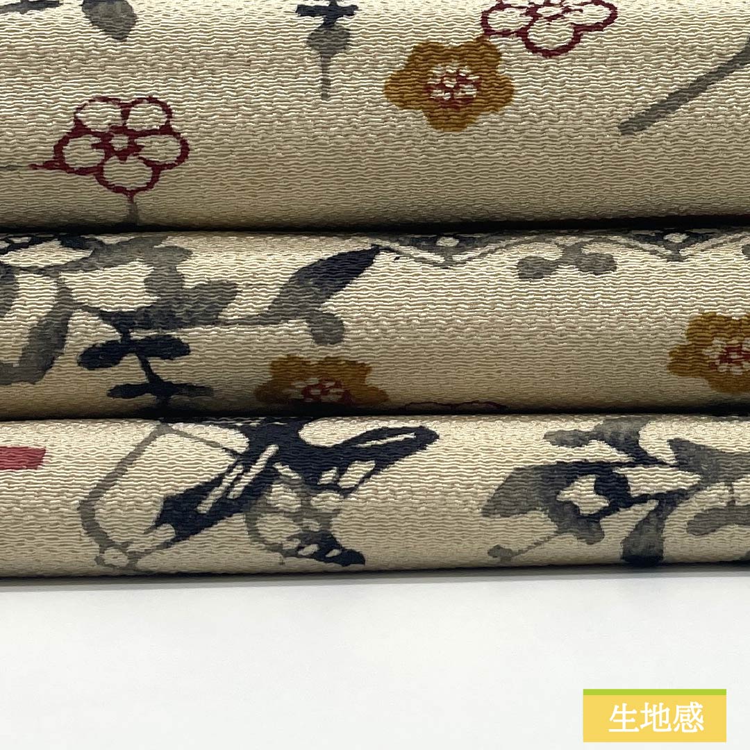 名古屋帯 正絹 Aランク 生成り色（きなりいろ） 京紅型 染め帯 琉球模様 帯丈343cm 六通 カジュアル クリーム系 1124009883315 名古屋仕立て