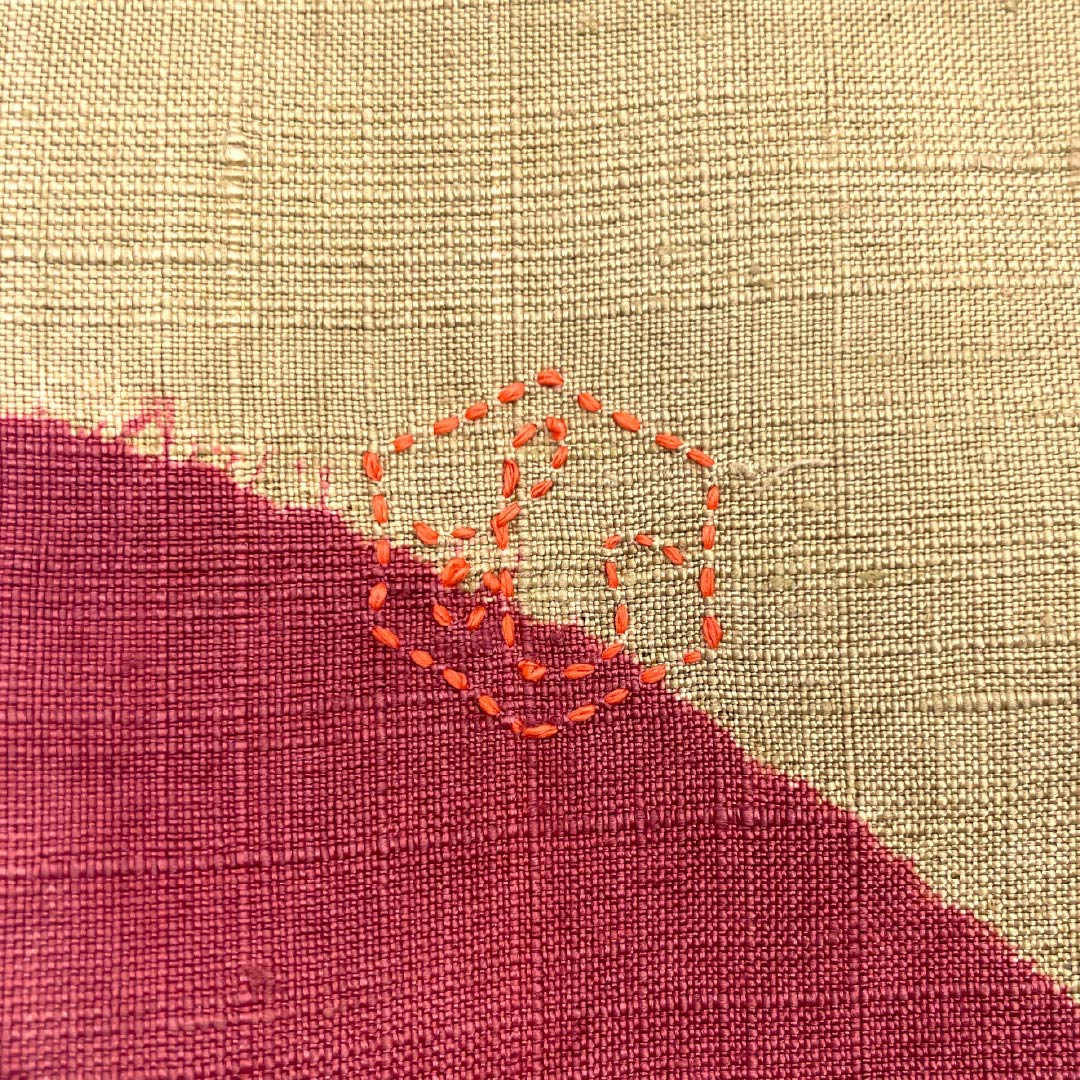 名古屋帯 正絹 Sランク 麦藁色（むぎわらいろ） 刺し子刺繍 草花模様 紬地 帯丈379cm ポイント柄 カジュアル 黄系 1124010022323 名古屋仕立て