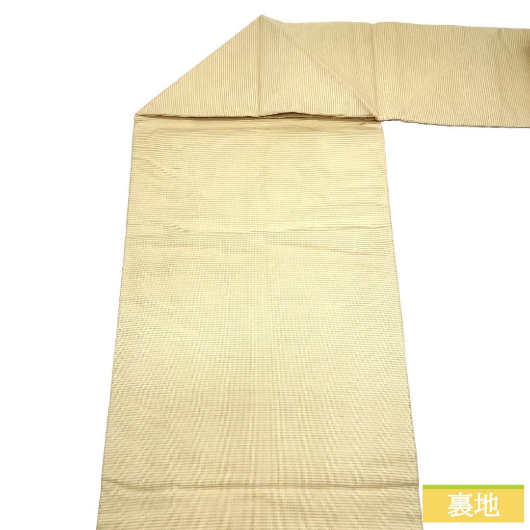 名古屋帯 正絹 Sランク 名古屋仕立て 薄卵色（うすたまごいろ） 夏帯 汕頭刺繡 抽象柄 帯丈352cm ポイント柄 セミフォーマル クリーム系 1124013532315